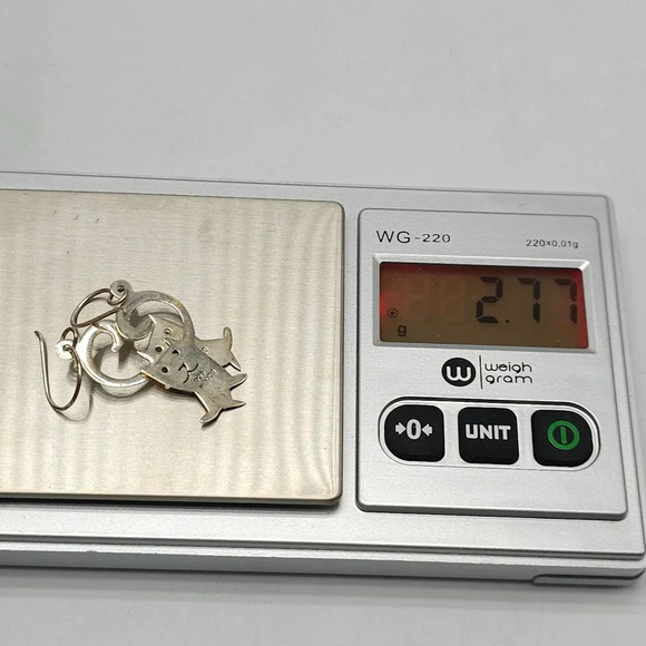 Sterling Silver Whimsical Cat Earrings 925 Mexico 2.77 Grams 1.5 Inches Long - Picture 4 of 5